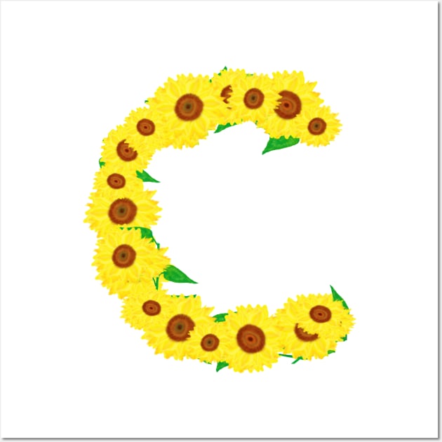 Sunflowers Initial Letter C (White Background) Wall Art by Art By LM Designs 